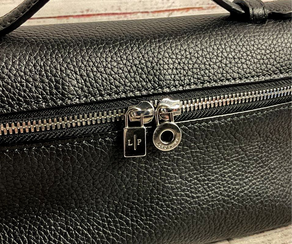 Loro Piana Leather Extra Pocket 19 Top Handle Bag Black Antique Silver