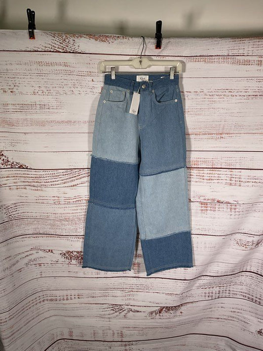 NWT Rails Getty Crop Light Indigo Patchwork High Rise Cropped Wide Leg Jeans 24
