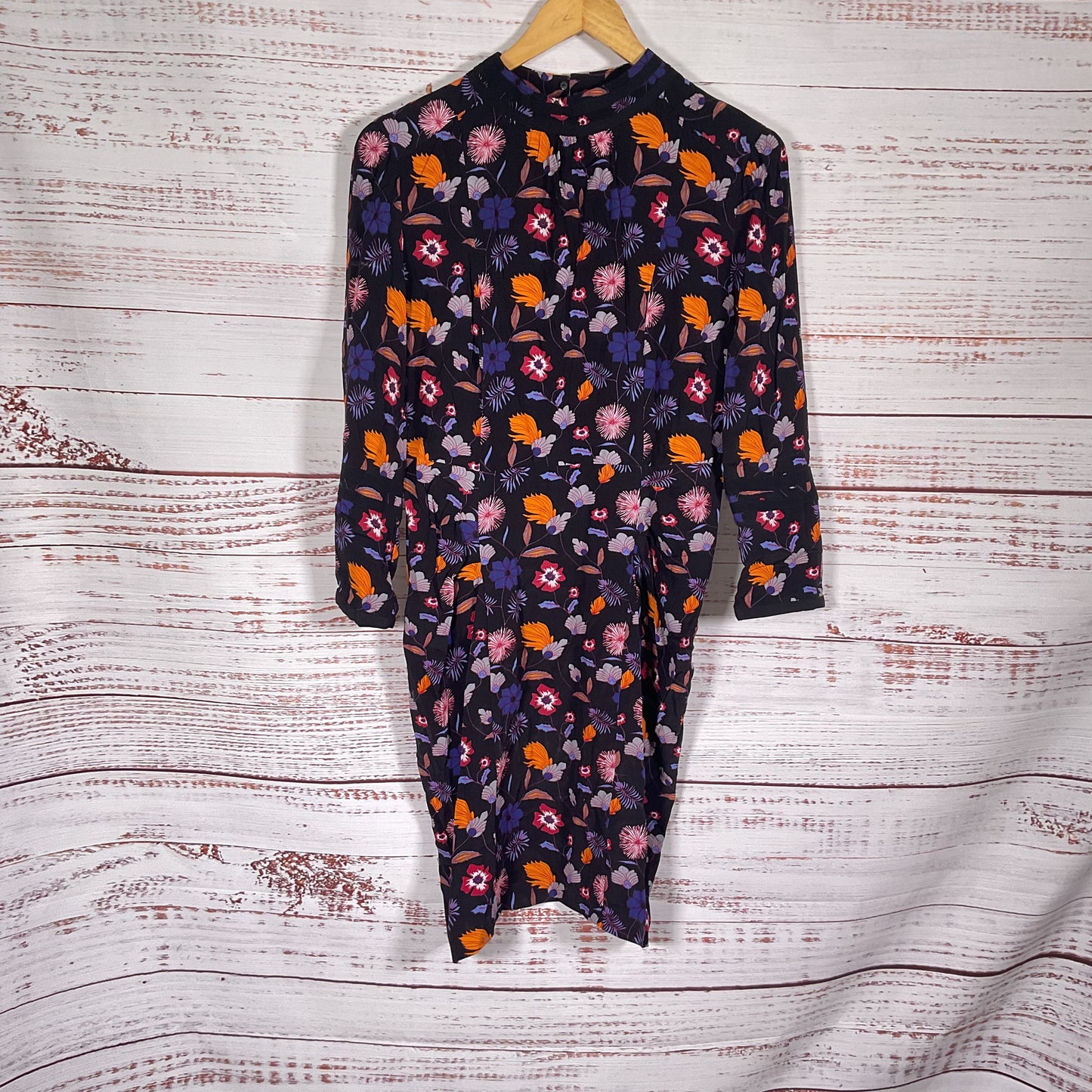 Ba&sh Maha Black Floral Print Long Sleeve High Neck Mini Dress - Size 2