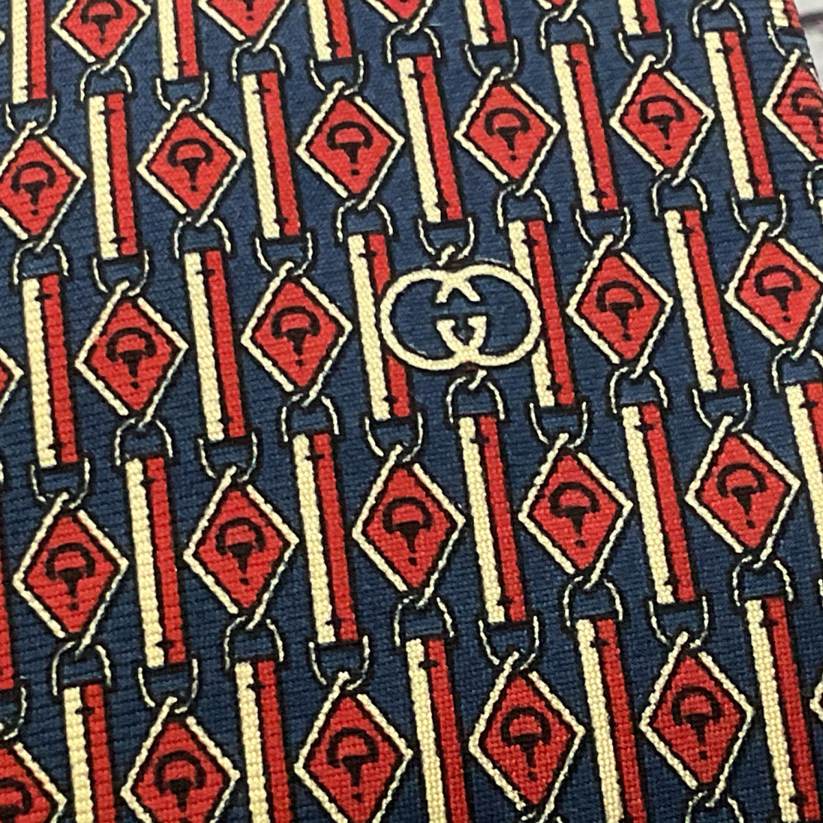GUCCI Men's Navy Blue/Red 3.25" Wide Tie- 60"