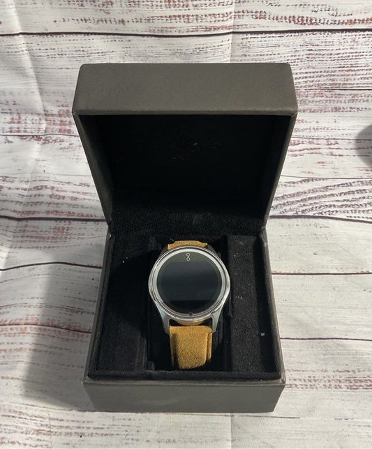 Olio Silver Tone Smart Watch With Leather Strap and Box