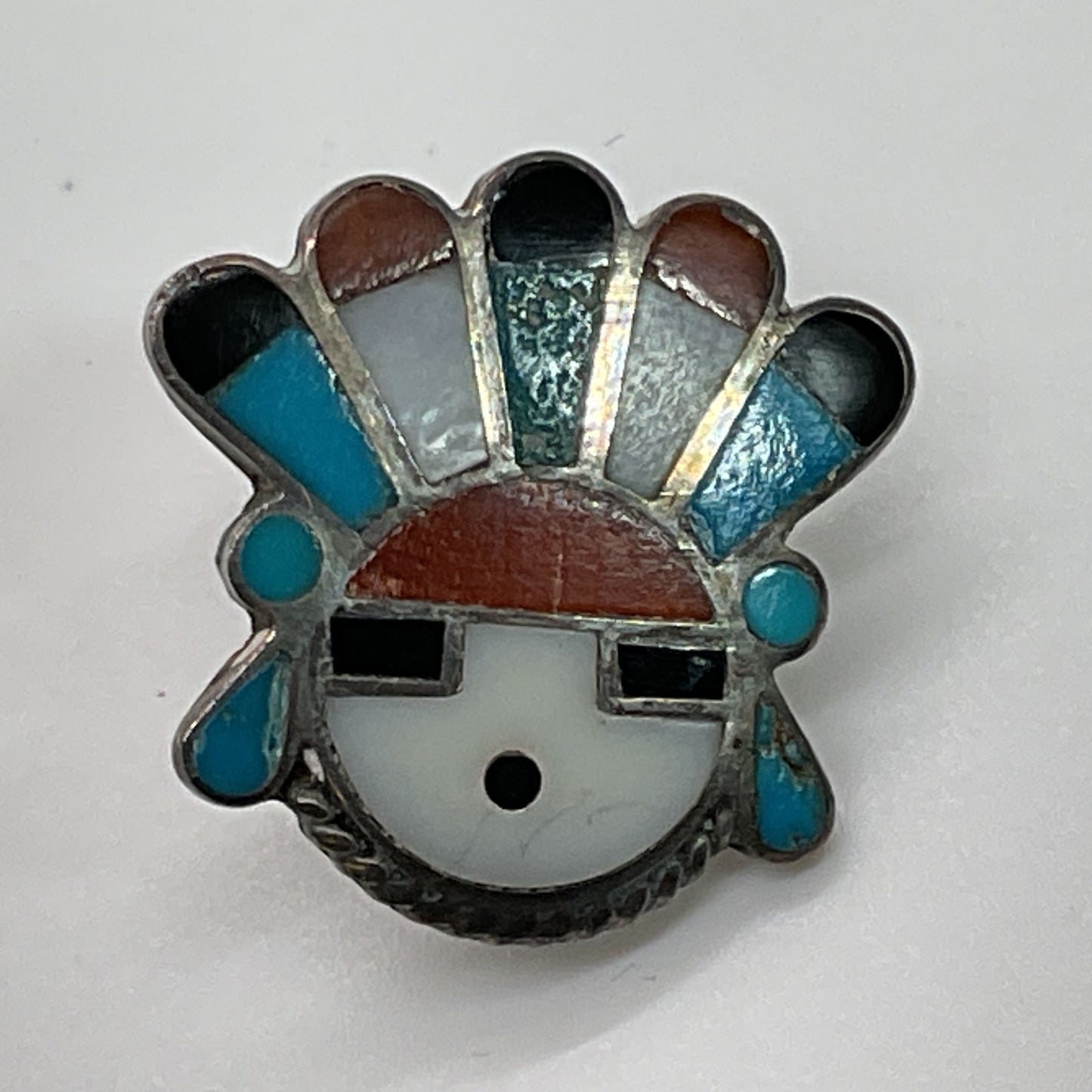 VTG. Native Zuni Sterling Turquoise Coral Onyx Mop Screw Back SINGLE Earring