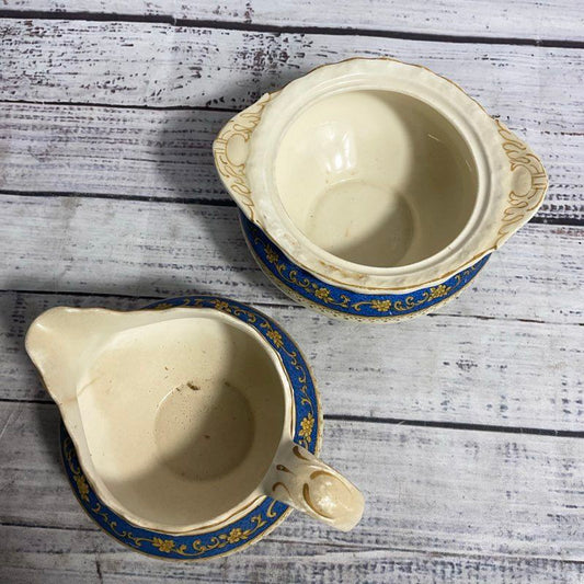 VTG. Myott Powder Blue 2 Pc. Staffordshire Porcelain Cream & Sugar Set 5681