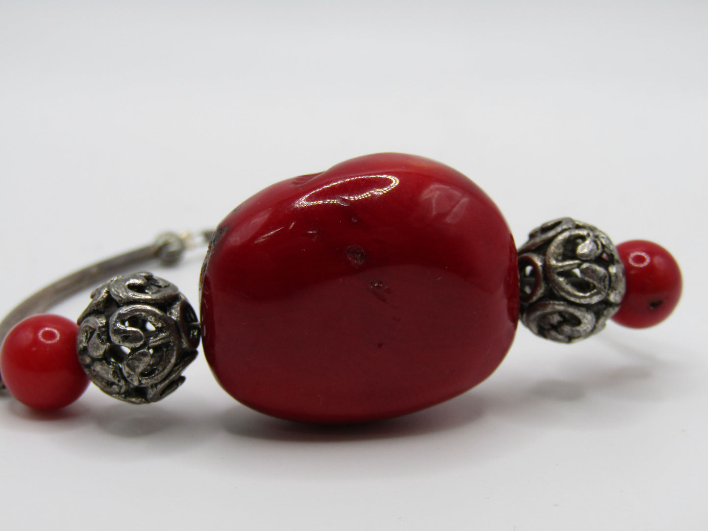 6" Red Coral Sterling Silver Clasp Toggle Bracelet