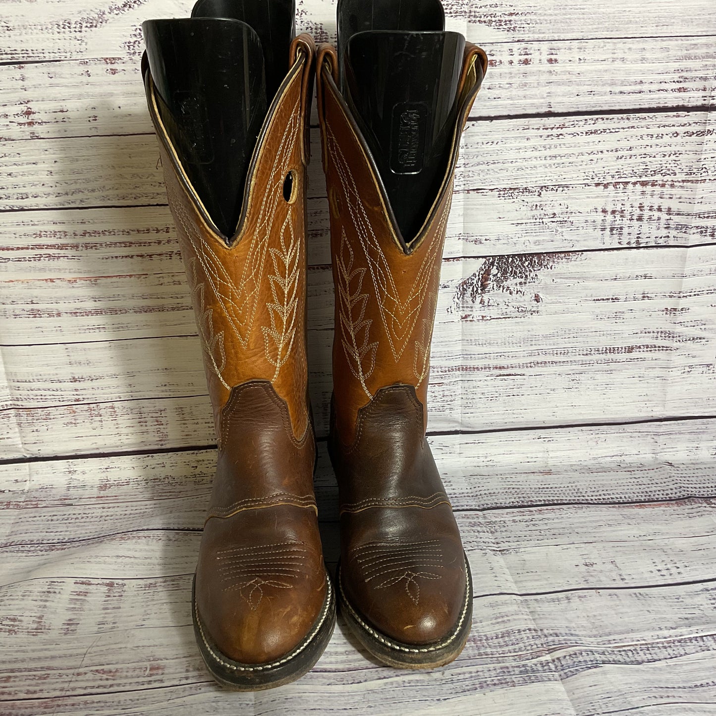 DOUBLE H Boot Company Kids Brown Leather Cowboy Western Boots- SZ 5.5