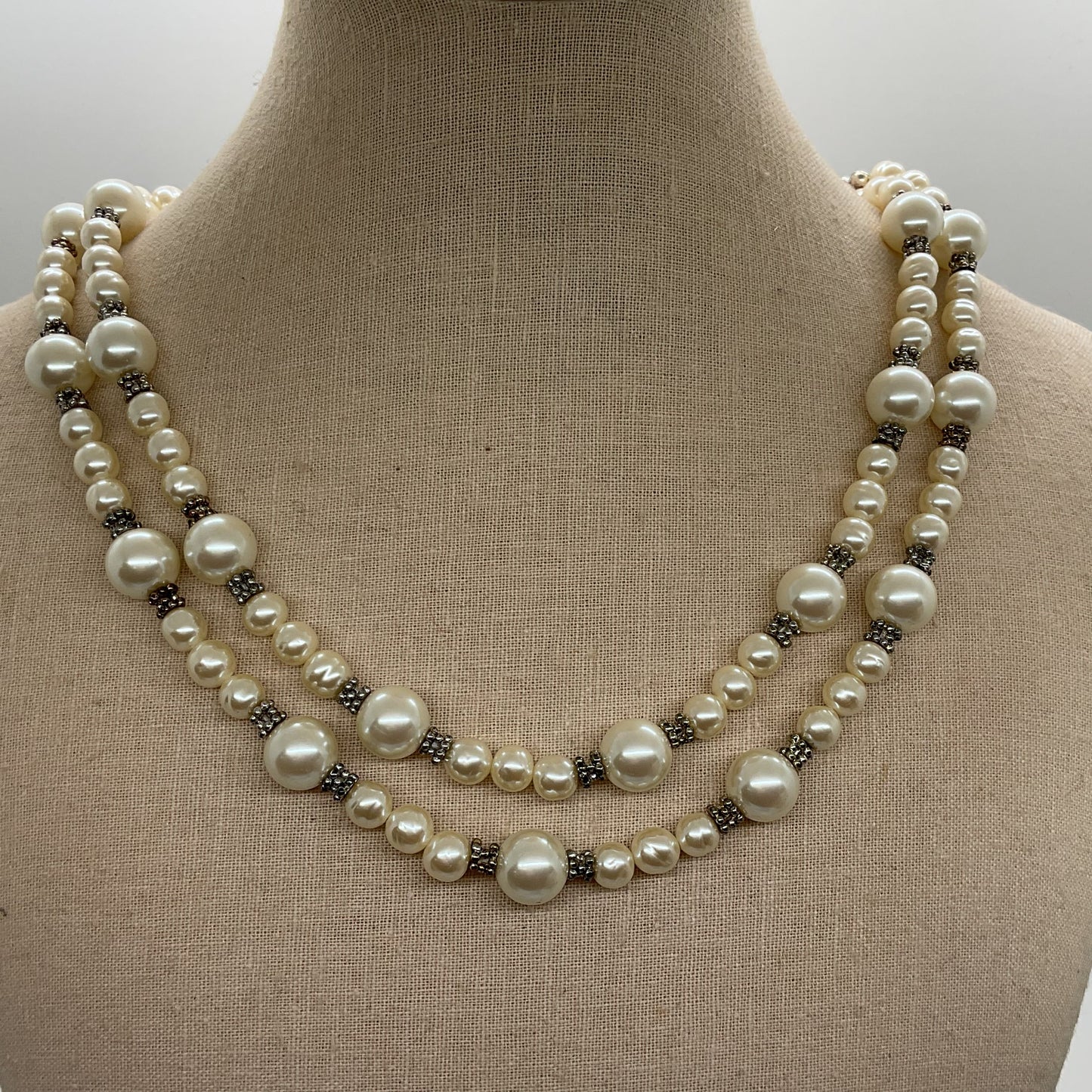 CAROLEE Silver Tone & Faux Pearl 2 Strand Necklace- 17"