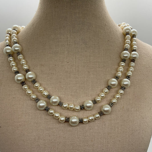 CAROLEE Silver Tone & Faux Pearl 2 Strand Necklace- 17"