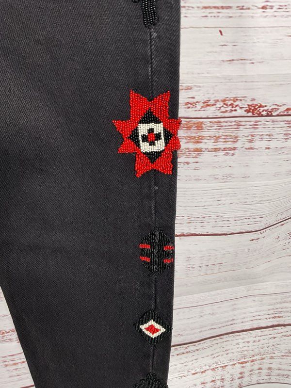 Polo Ralph Lauren Rope Dyed Avery Boyfriend Black Beaded Aztec Jeans Women's 28