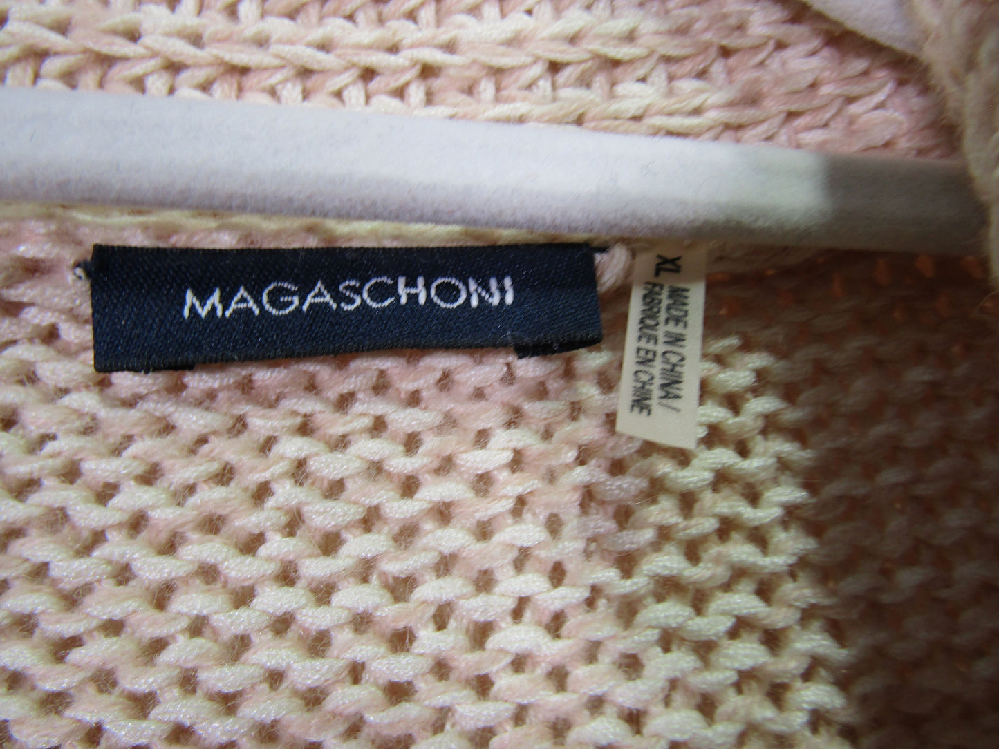 Magashoni Women's Beige Knit Ruffle Silk Cashmere Blend Cardigan Sweater Size XL