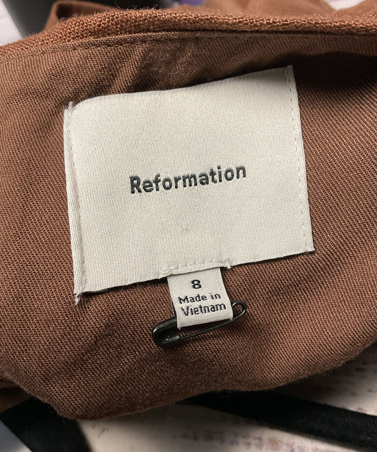 Reformation Malika Brown Linen Back Tie Side Zip Top - Size 8