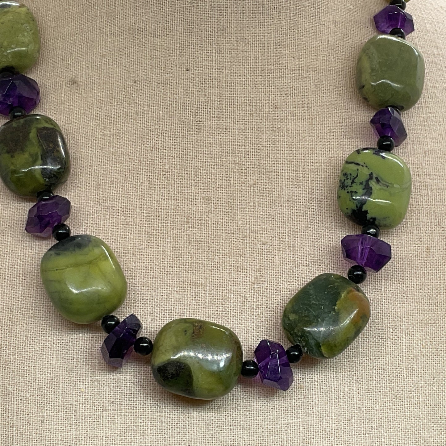 Sterling Silver Jasper & Amethyst Chunky Beaded 18" Necklace