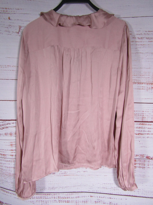 Paige Ilara Women's Blush Ruffle Collar Long Sleeve Blouse Size L