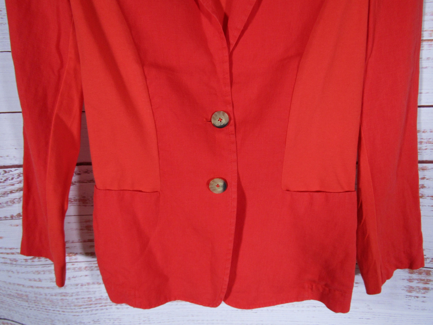 Oui Women's Red Linen Blazer Jacket Size 6