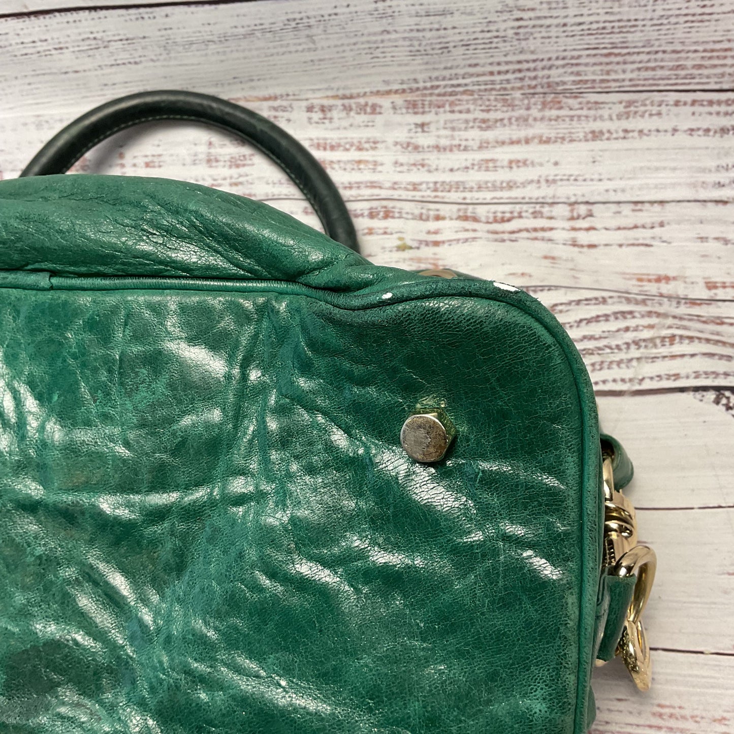 Rebecca Minkoff Green Leather Handbag Purse 13"x7"x8"