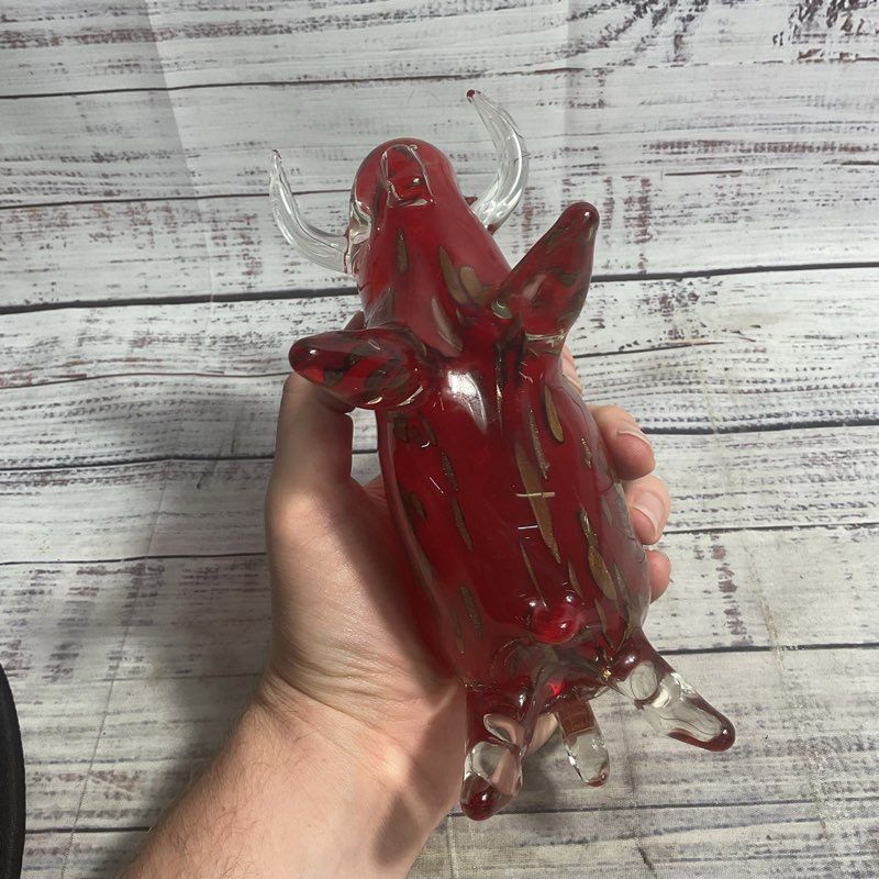 Murano Style Red & Gold Glass 8" Bull Sculpture