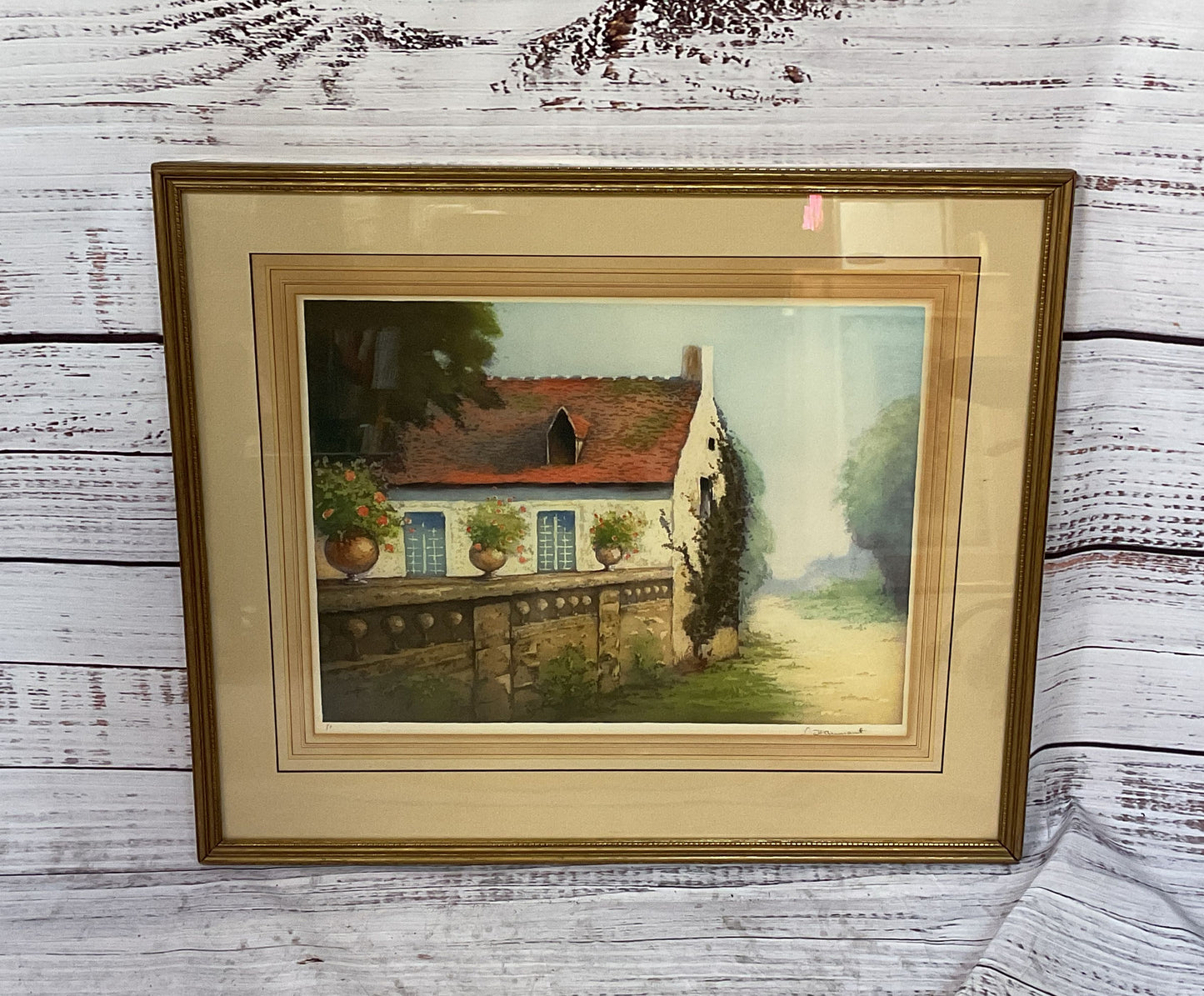 English Countryside Cottage Painting Framed Haumont Signed