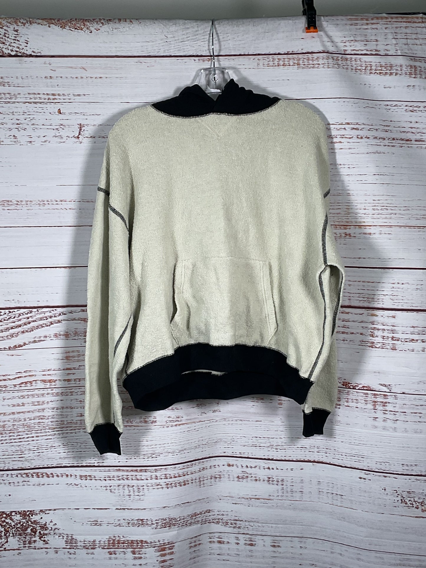 Aya Muse White Black Trim Cotton Pullover Hoodie NWT - Size S