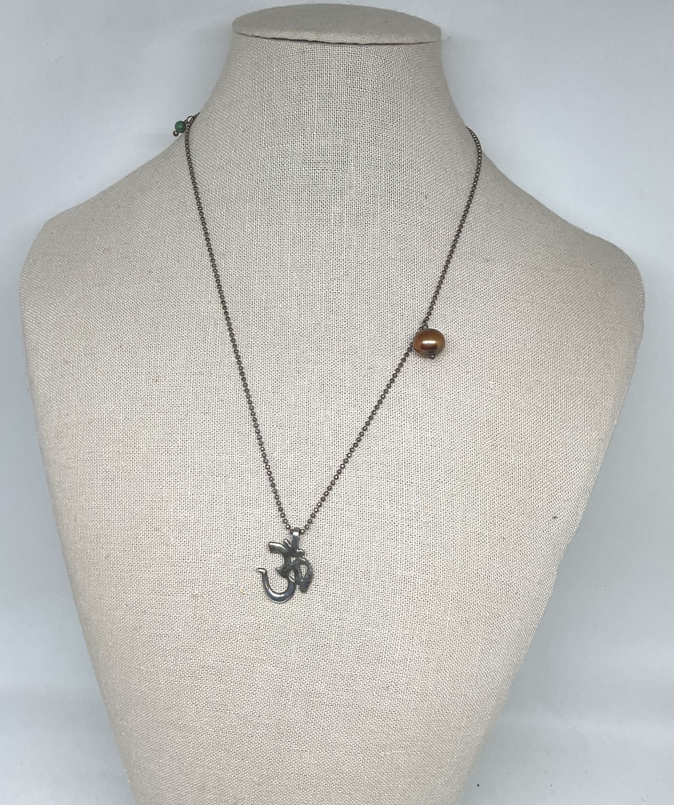 Sterling Silver Chain Necklace Om Pendant Pearl Accent