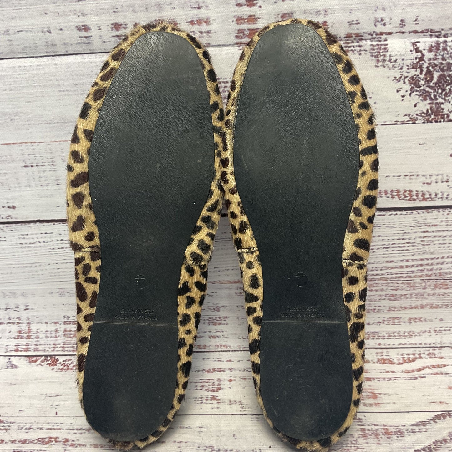 French Sole Leopard Pattern Pony Hair Ballet Flats Shoes Women Size 7