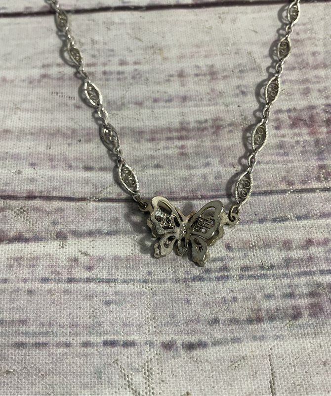 Butterfly 1/20 12k Gold Filled Silver Tone Pendant Necklace 16"