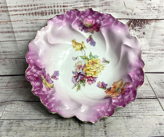 RS Prussia Vintage Floral Gold Trimmed 10.5" Porcelain Bowl