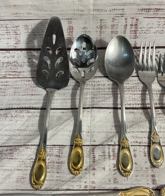 Set Of 14pc Godinger Grand Master Gold Electroplate Flatware Stainless Steel