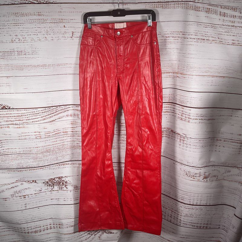 Revice Red Faux Leather Rear Star Panel Flare Leg Pants - Size 29