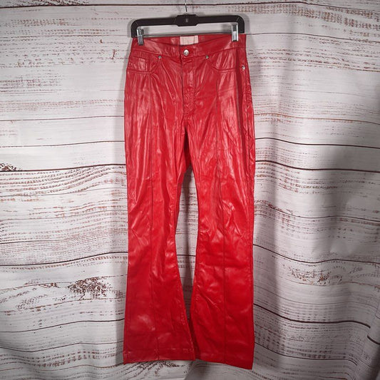 Revice Red Faux Leather Rear Star Panel Flare Leg Pants - Size 29