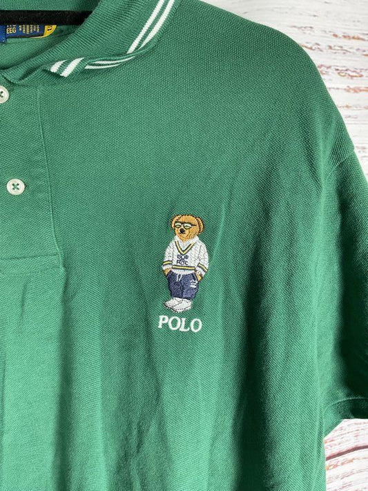 Ralph Lauren Men's Custom Slim Fit Polo Bear Mesh Polo Shirt Green-Size XXL
