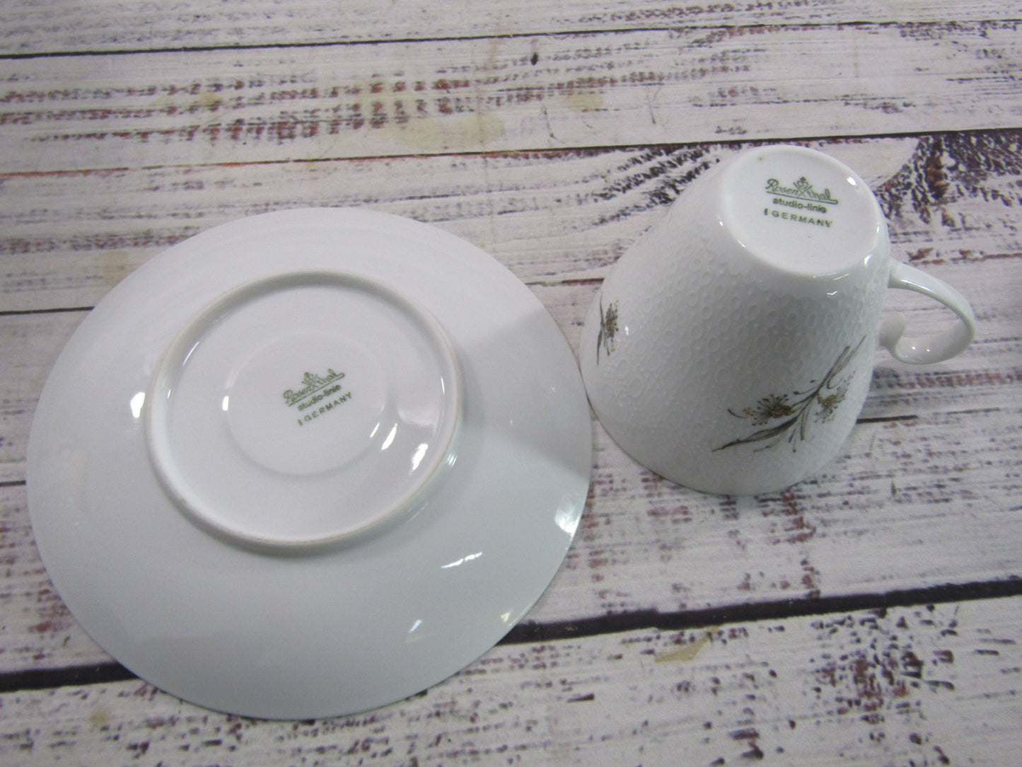 Rosenthal Basquette Bjorn Wiinblad White Porcelain Cup Saucer Creamer Sugar Bowl