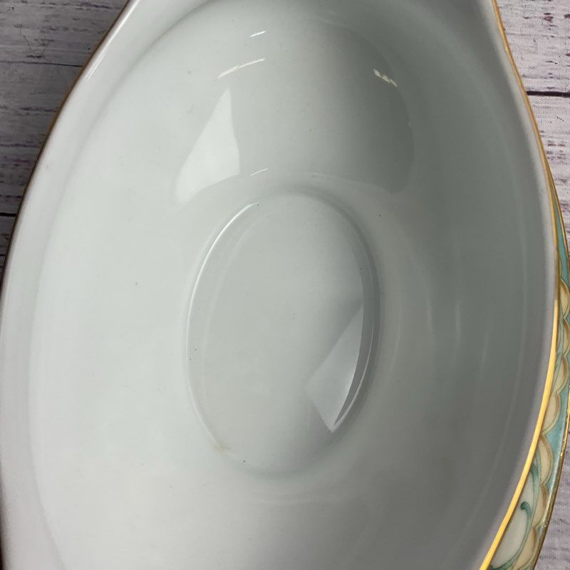 Noritake Ingram 7.5" Floral Gold Trim Porcelain Gravy Boat W/ Underplate