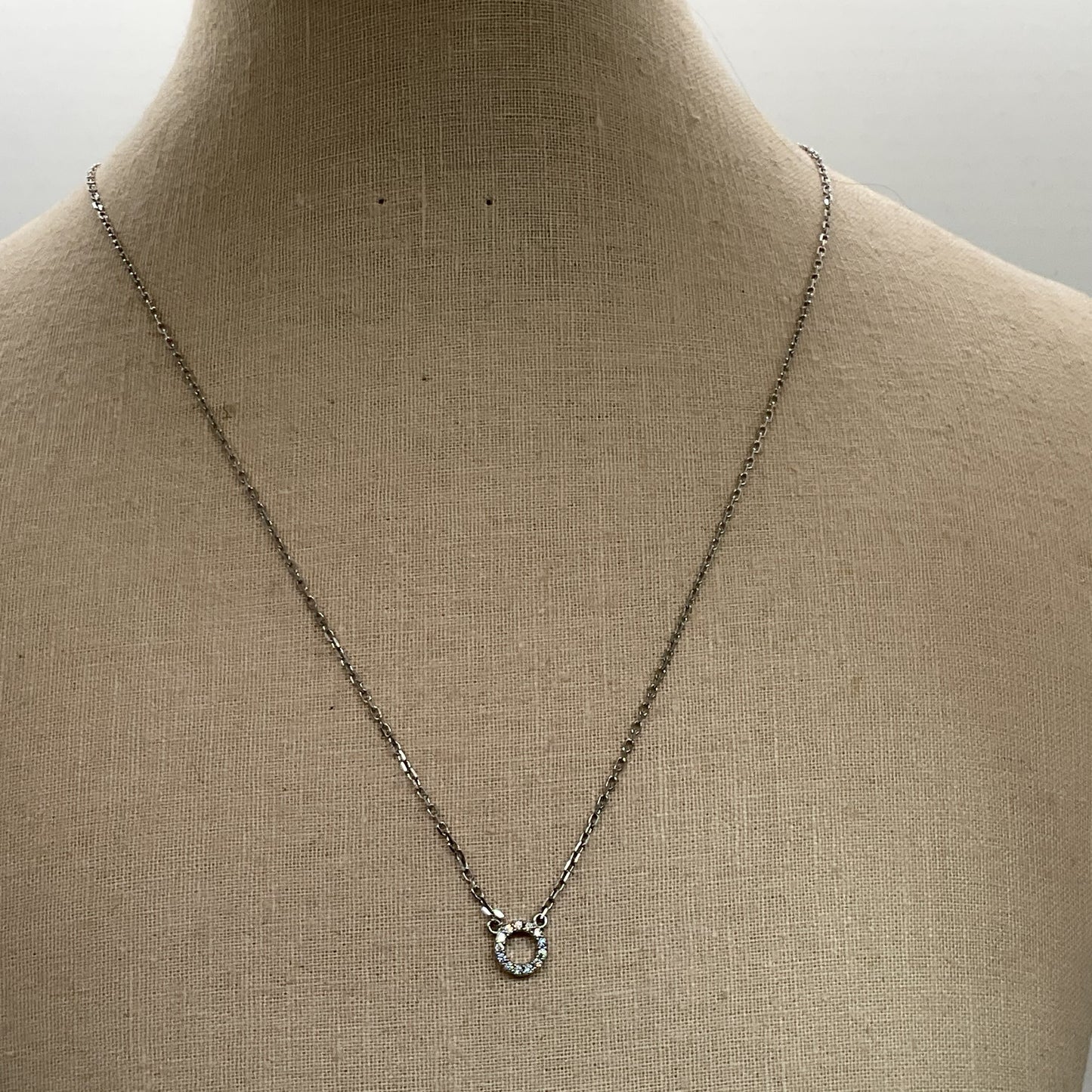 Sterling Silver Rhinestone Disc Pendant 18" Chain Necklace- 2.56g