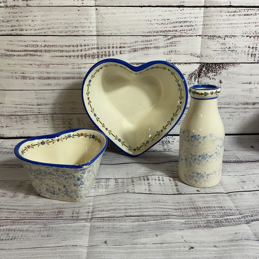 VTG JO-CHER Collectables 2 Heart Serving Bowls & Small Pitcher 7.5", 5.5", 6.25"