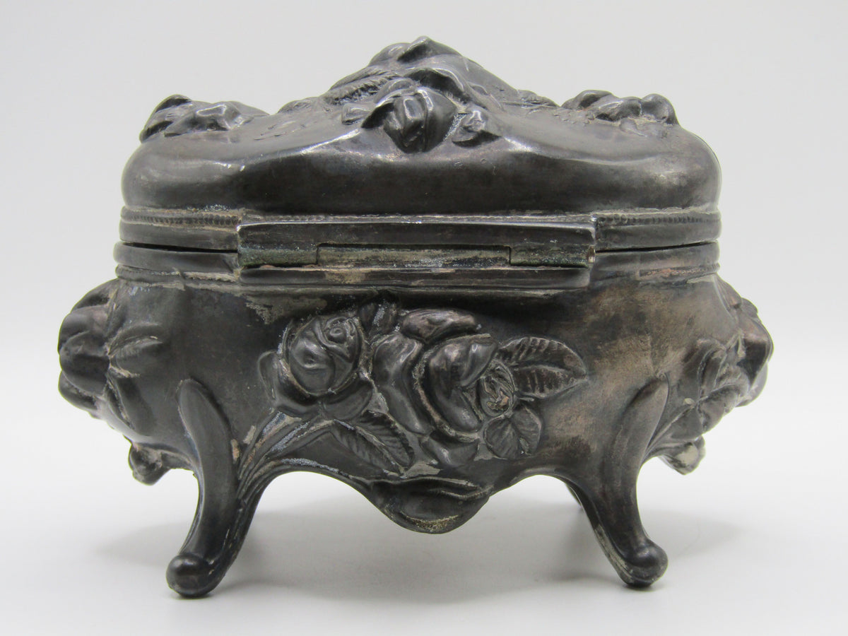 Antique Brainard & Wilson Rose Repousse Art Nouveau Trinket Box