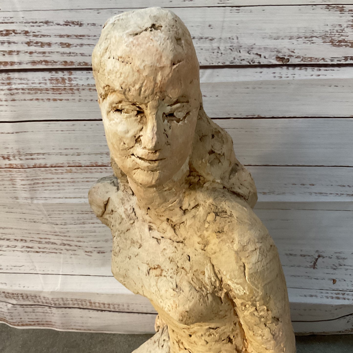 VTG. 1965 Signed Terracotta Clay Sculpture of Young Woman- 29"