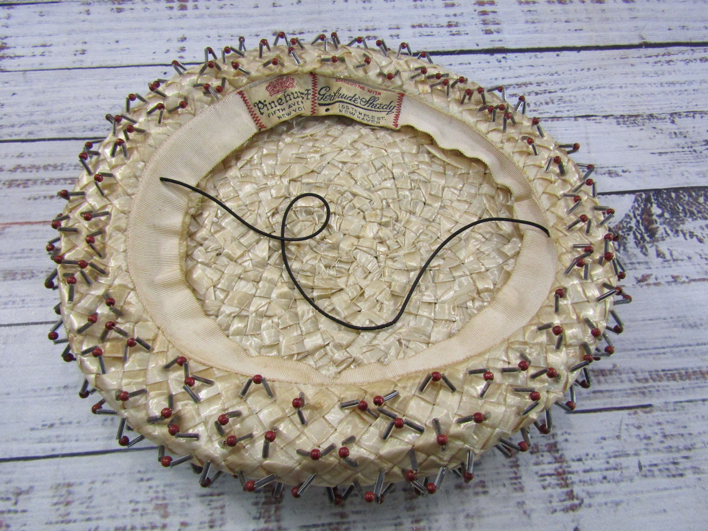 1950's Gertrude Sheedy for Pinehurst Women's Woven Beaded Straw Hat