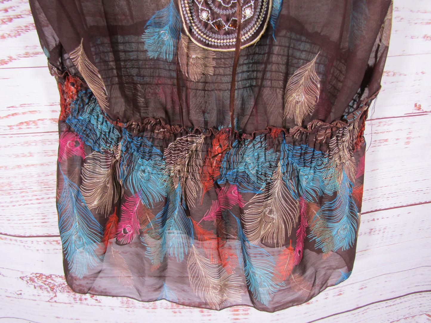 Michael K Women's Multi-Color Feather Print Blouse Size L