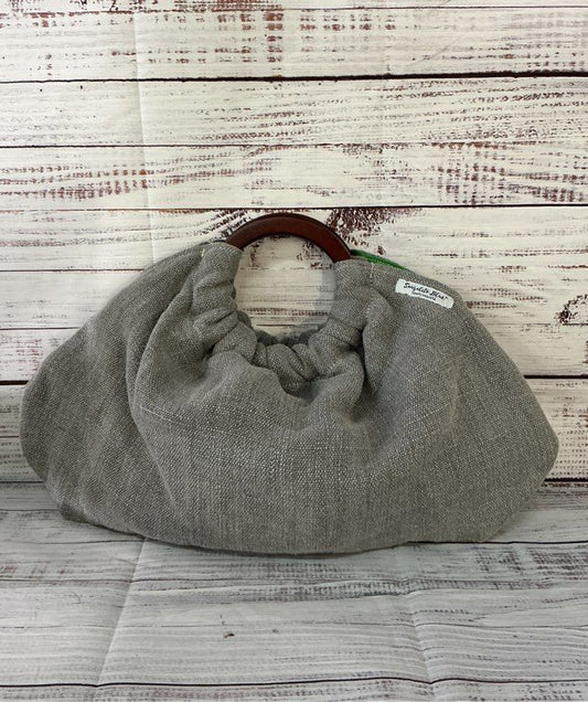 Women's Sausalito Blue Handbag with green lining and wooden handle