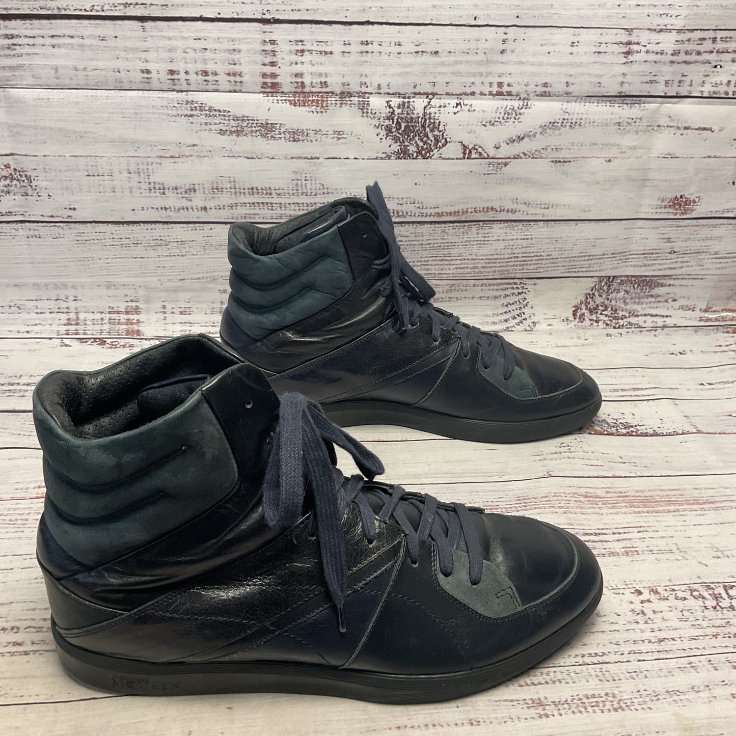 Alexander McQueen x Puma Hi-Top Dark Navy Blue Leather Sneaker Shoe Men Size 9