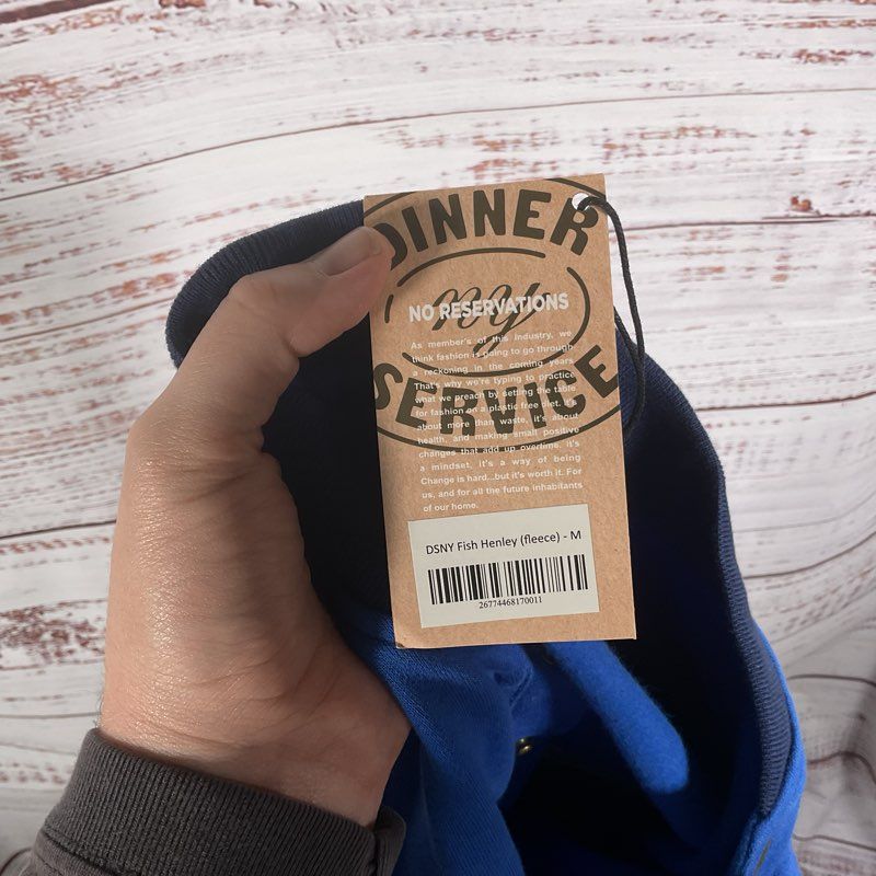 NWT Dinner Service NY Gone Fishing Royal Blue Fleece Henley Sweater Size Medium