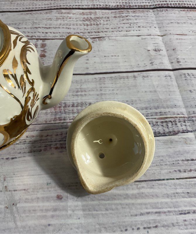 Sadler England Gold & Cream Stripe Mini Tea Pot Vintage 3.5"