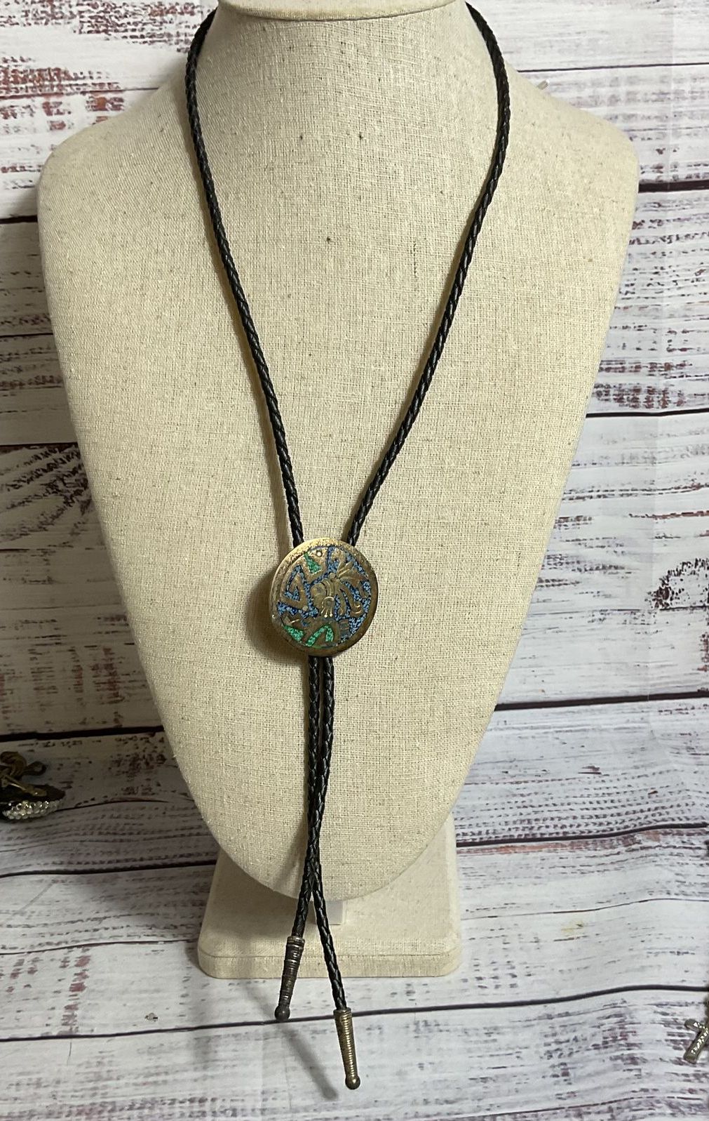 ALPACA Silver Plated Inlay Stone Bolo Tie