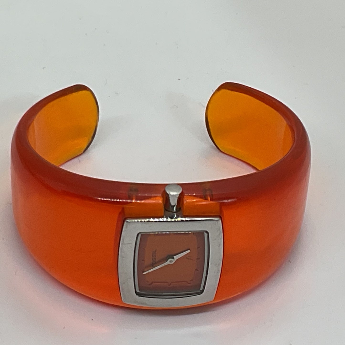VTG. FOSSIL FS-9787 Women's Orange Lucite Cuff Watch- NEEDS BATTERY