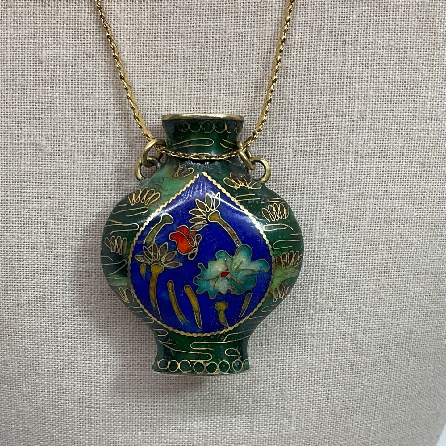 MONET Cloisonne Snuff Bottle Pendant 19" Chain Necklace (MISSING TOP)
