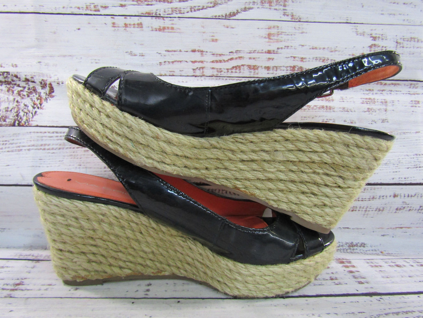 Via Spiga Mahala Women's Black Leather Espadrille Wedge Sandals Size 8