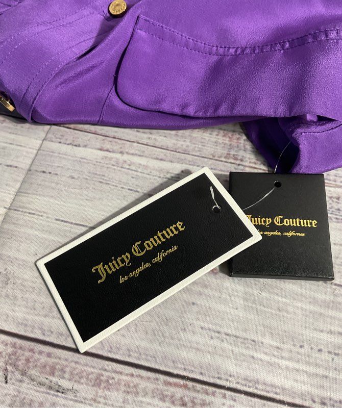 NEW Juicy Couture Sloane Blouse Women's Size 2 Long Sleeve Pockets Purple