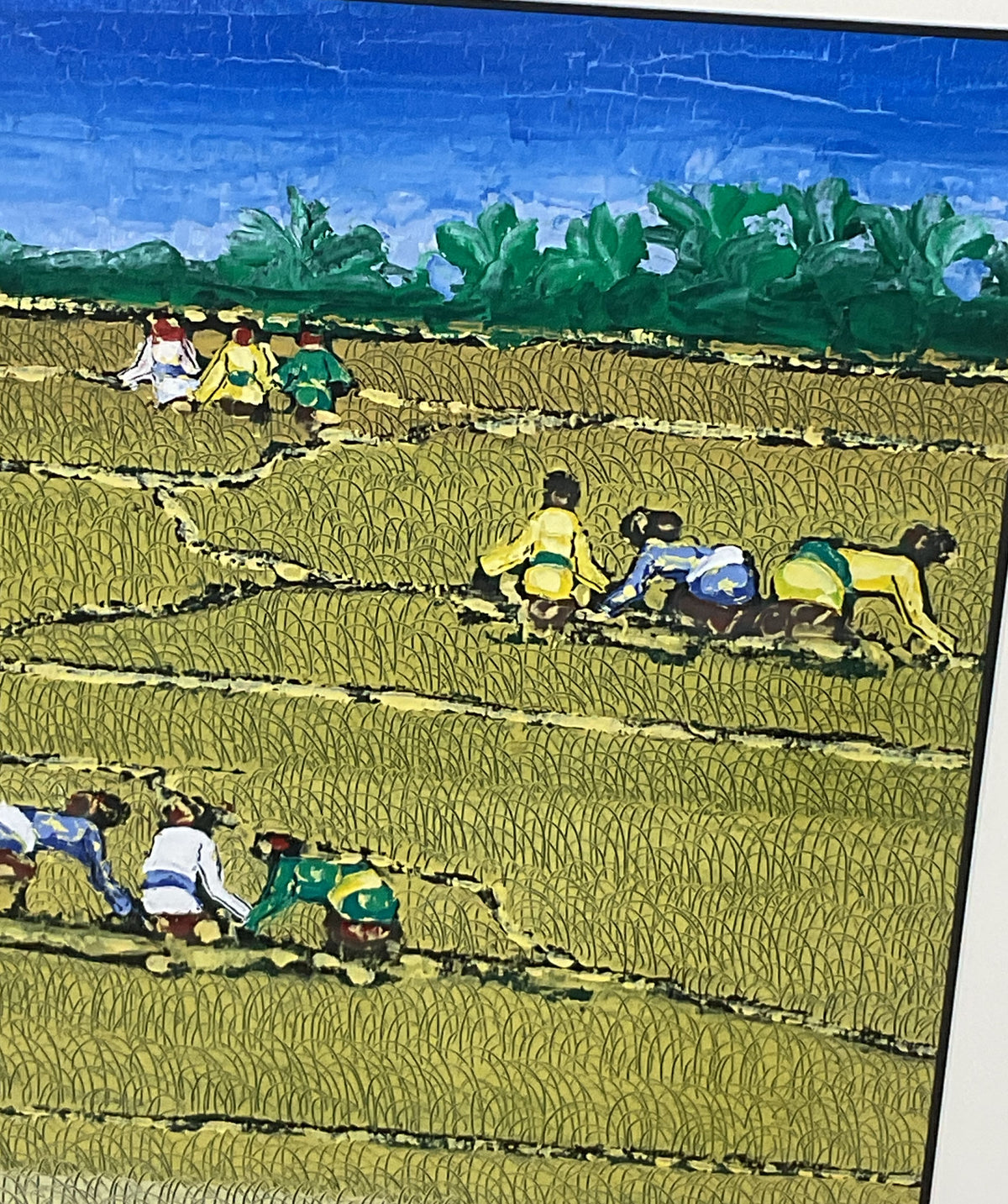 Indonesian Farmers Working in a Field Painting by Bambang Lestari Signed Framed
