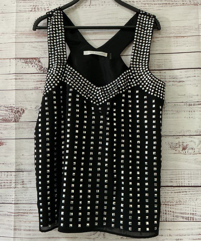 NWT Women's Susana Monaco Black Top with Silver Studs Size 10