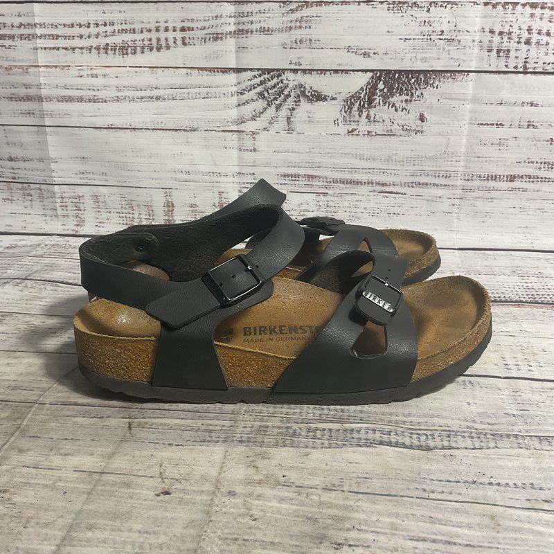 Birkenstock Rio Black Faux Leather Strap Slingback Gladiator Sandal Women 6.5 US