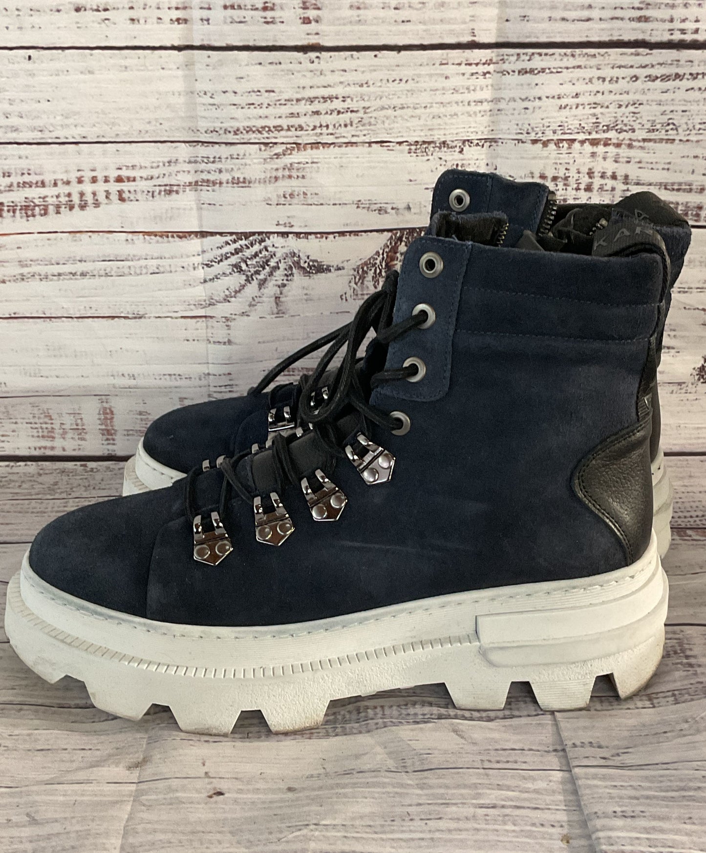 Karl Lagerfeld Paris Suede Ankle Platform Boots Blue 10.5